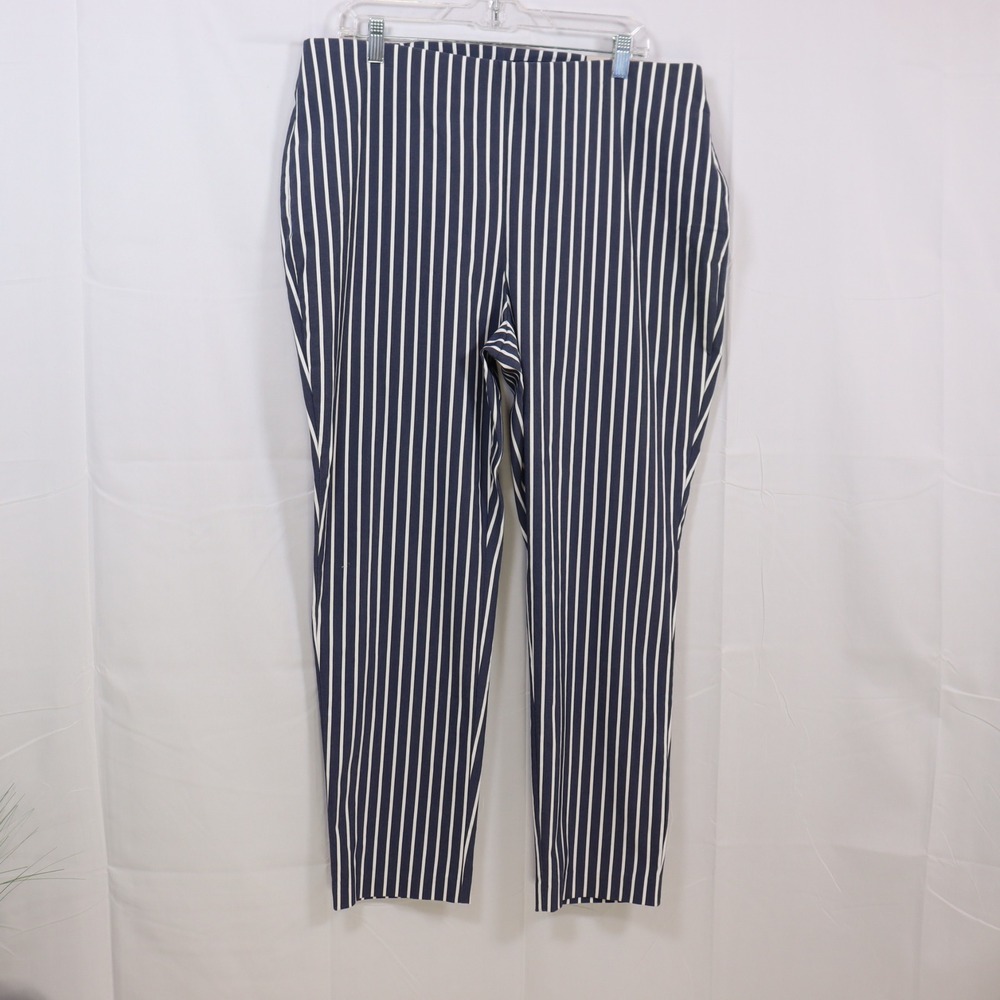 Chico's‎ Pull On Ankle Pants 2.5P Blue Striped Womens NWT Brigitte